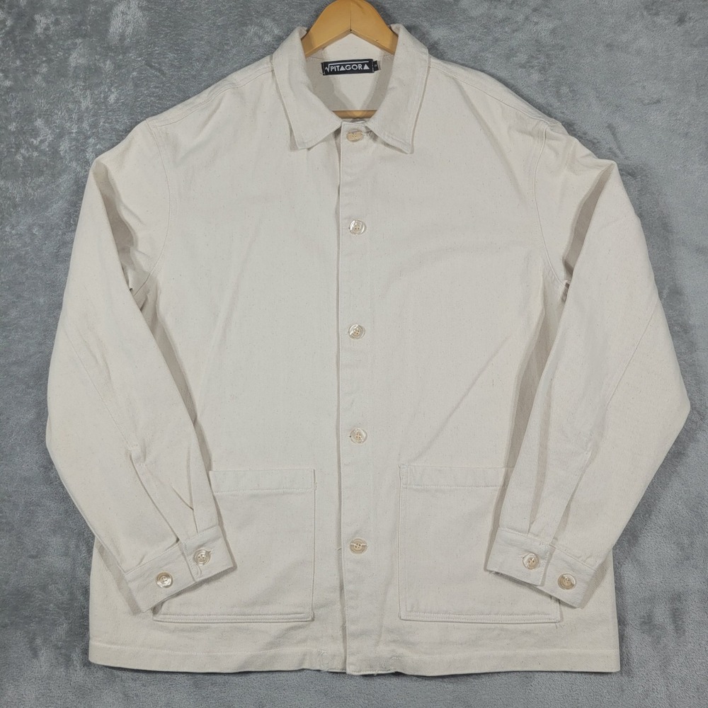 Pitagora Jacket Mens 2 Cream Chore Coat Cotton Made in Spain Minimalist